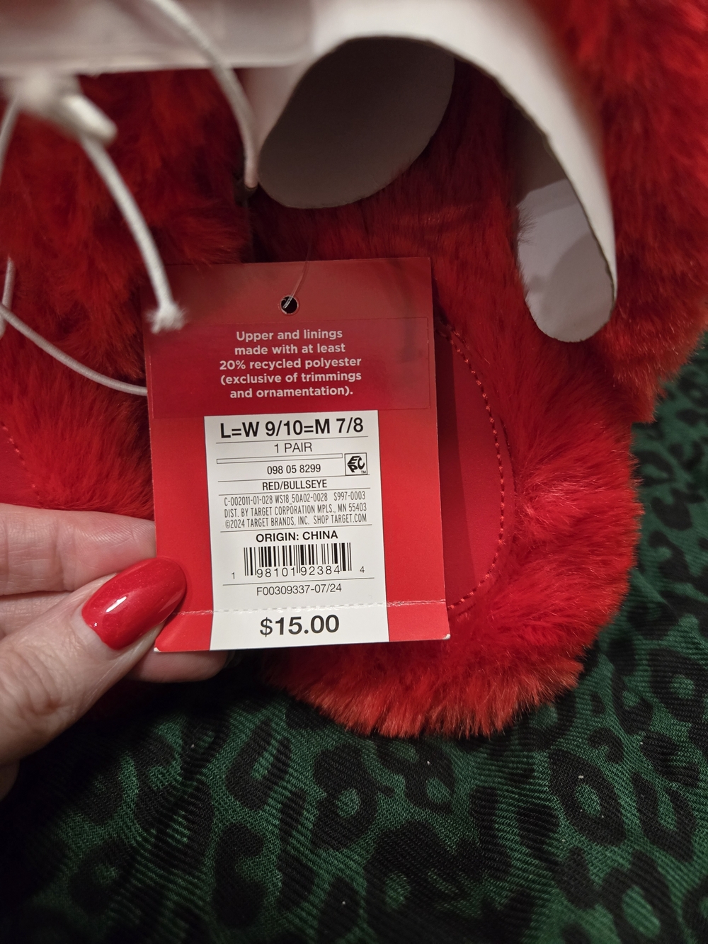 Red Fuzzy Target Logo Slippers - Picture 3 of 4